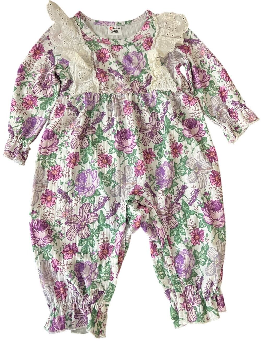 PatPat 3-6M Ruffled One Piece Floral Toddler